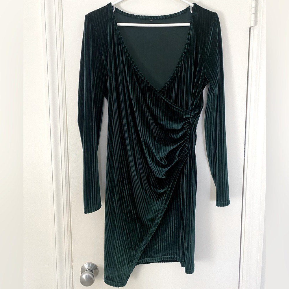 Never worn emerald green, velvet mini dress.